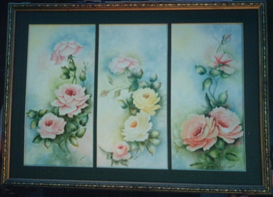 Roses on Tiles Painted by Kathleen Rose